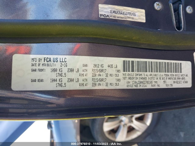 Jeep Compass Sport 2016 1C4NJCBAXGD705109 Image 9