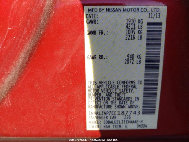 2014 NISSAN ALTIMA 2.5 SV VIN: 1N4AL3AP7EC187743