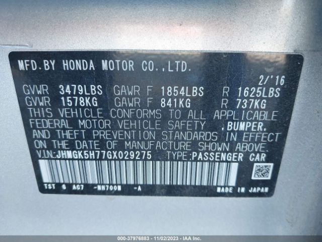 JHMGK5H77GX029275 Honda FIT EX