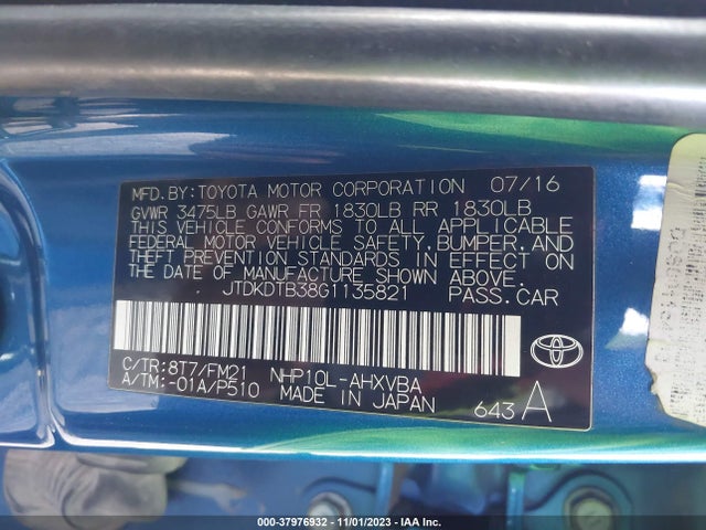 Toyota Prius C Two 2016 JTDKDTB38G1135821 Image 9