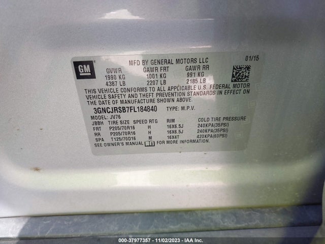 Chevrolet Trax Lt 2015 3GNCJRSB7FL184840 Image 9