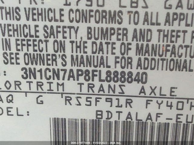 3N1CN7AP8FL888840 Nissan Versa 1.6 S