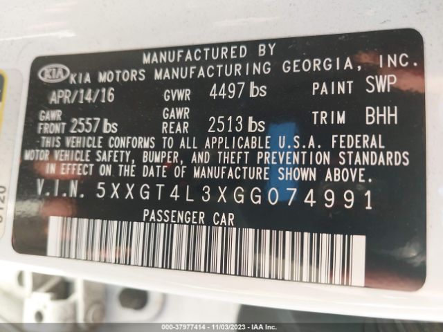 5XXGT4L3XGG074991 KIA Optima Lx