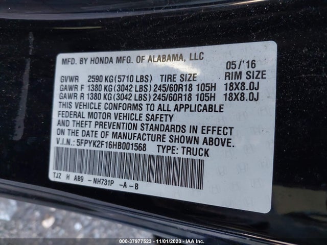 Honda Ridgeline Sport 2017 5FPYK2F16HB001568 Image 8