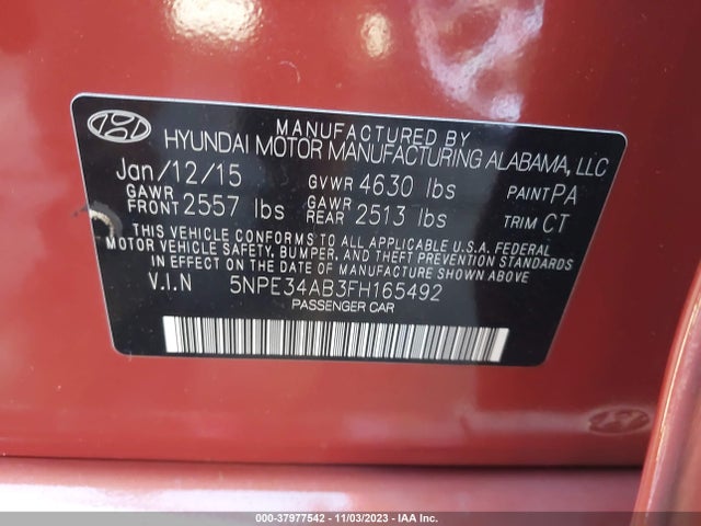 Hyundai Sonata 2.0t Limited 2015 5NPE34AB3FH165492 Image 9