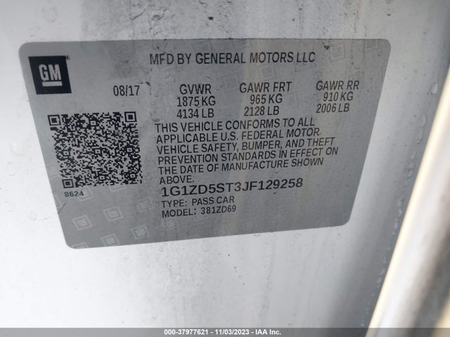2018 CHEVROLET MALIBU LT VIN: 1G1ZD5ST3JF129258