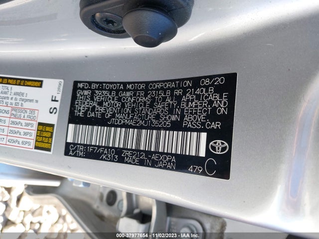 2021 TOYOTA COROLLA L VIN: JTDDPMAE2MJ135205