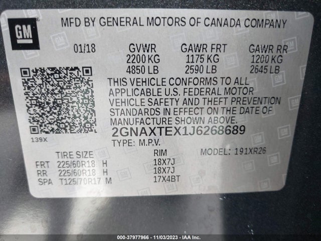 Chevrolet EQUINOX LT 2018 2GNAXTEX1J6268689 Image 9