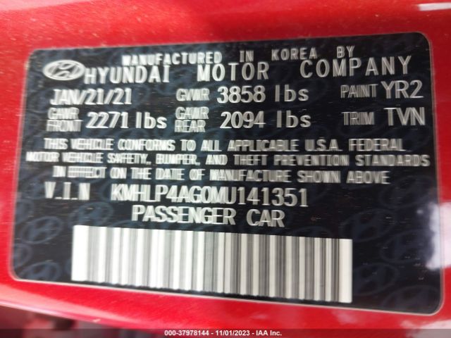 KMHLP4AG0MU141351 Hyundai Elantra Limited