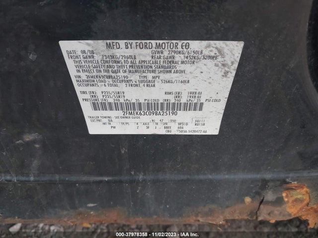 2009 FORD FLEX LIMITED VIN: 2FMEK63C09BA25190