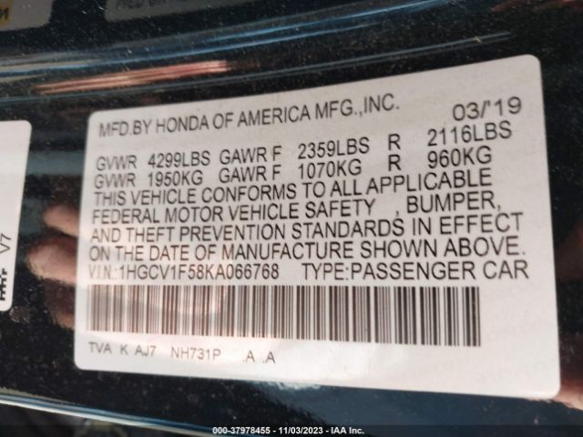 1HGCV1F58KA066768 Honda Accord Sedan Ex-l 1.5t