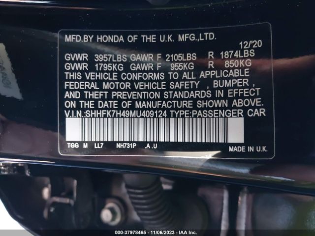 SHHFK7H49MU409124 Honda Civic Sport