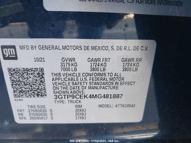 GMC Sierra 1500 4wd  Short Box Elevation 2021 3GTP9CEK4MG481887 Image 9