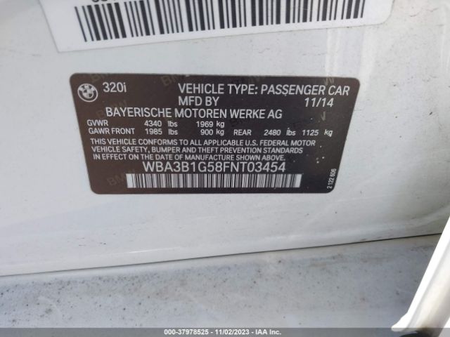 WBA3B1G58FNT03454 BMW 3 Series 320i