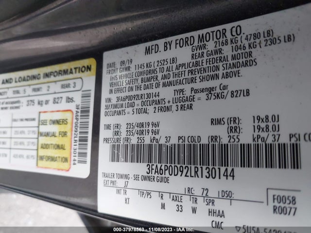 Ford Fusion Titanium 2020 3FA6P0D92LR130144 Image 9
