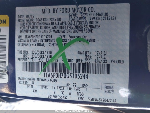 Ford FUSION SE 2016 1FA6P0H70G5105244 Image 9