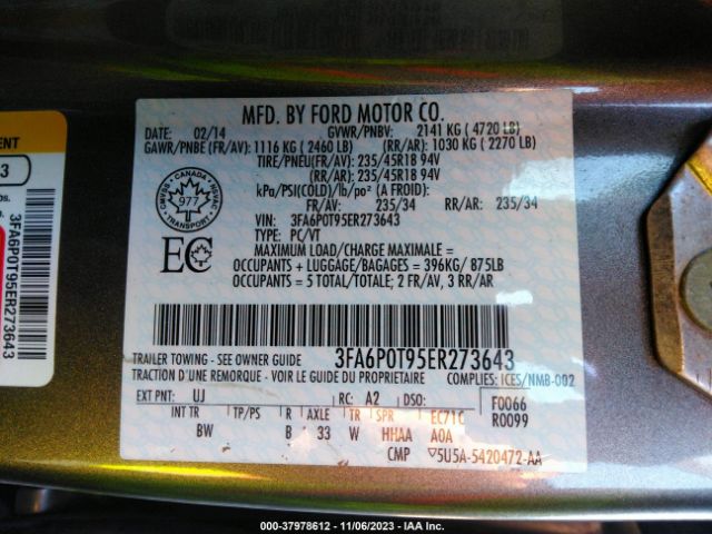 3FA6P0T95ER273643 Ford FUSION SE