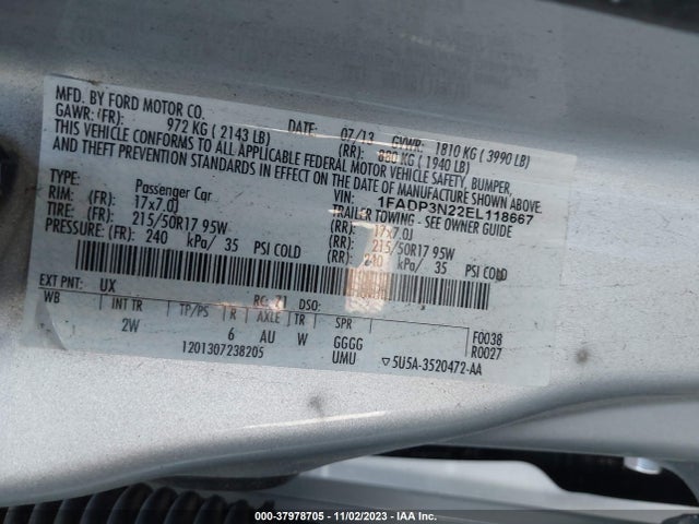 2014 FORD FOCUS TITANIUM VIN: 1FADP3N22EL118667
