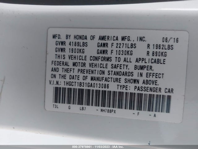 Honda Accord Lx-s 2016 1HGCT1B31GA013086 Image 9