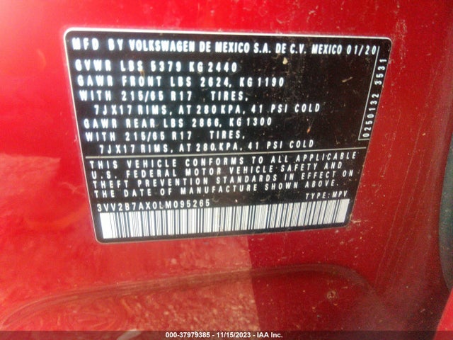3VV2B7AX0LM095265 Volkswagen Tiguan Se/sel/se R-line Black