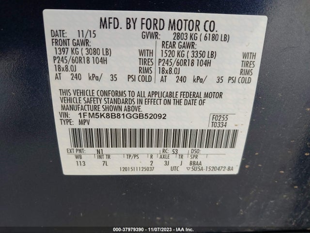 Ford Explorer 2016 1FM5K8B81GGB52092 Image 9