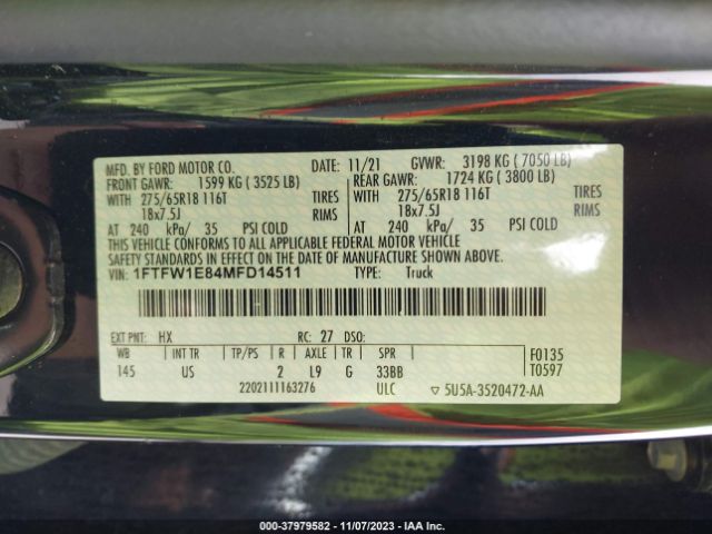 1FTFW1E84MFD14511 Ford F-150 Xlt