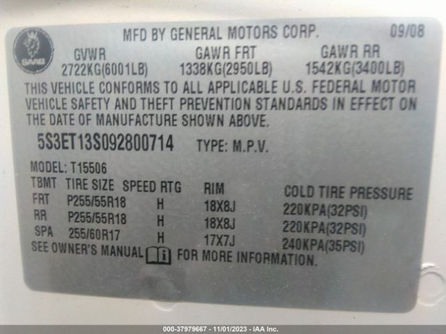 2009 SAAB 9-7X 5S3ET13S092800714 Photo 8