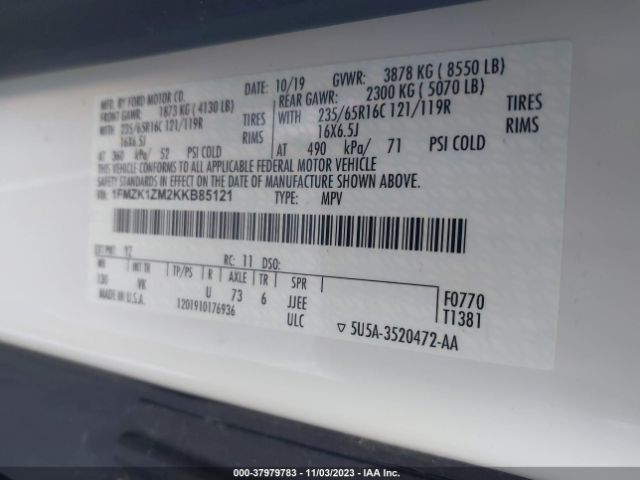 1FMZK1ZM2KKB85121 Ford Transit Passenger Wagon Xl/xlt