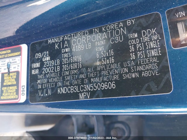 2022 KIA NIRO LXS VIN: KNDCB3LC3N5509606