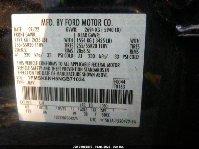 1FMSK8KH5NGB71034 Ford Explorer St-line