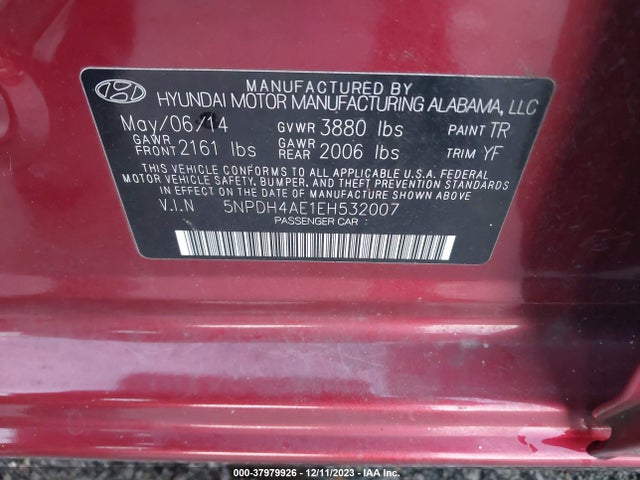 2014 HYUNDAI ELANTRA SE VIN: 5NPDH4AE1EH532007
