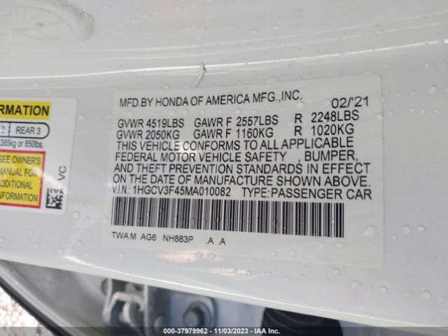 1HGCV3F45MA010082 Honda Accord Hybrid Ex