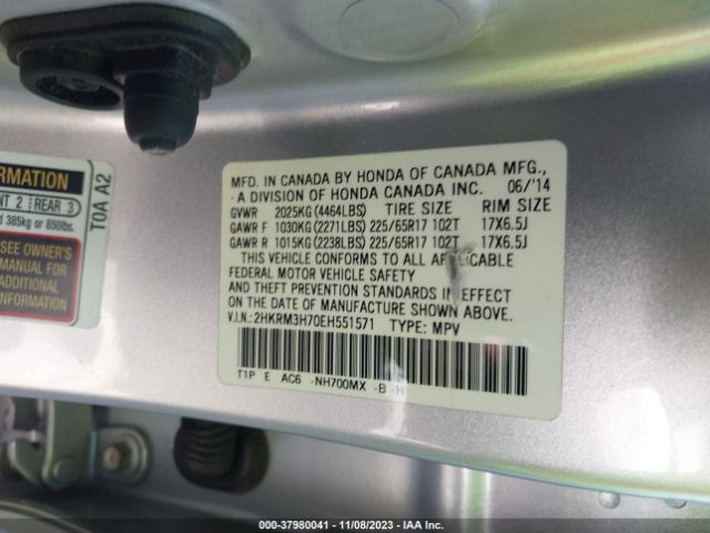 2HKRM3H70EH551571 Honda Cr-v Ex-l