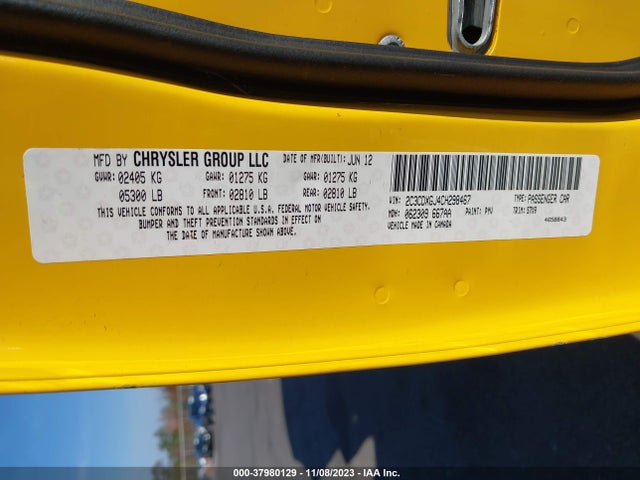2012 DODGE CHARGER SRT8 SUPERBEE VIN: 2C3CDXGJ4CH298467