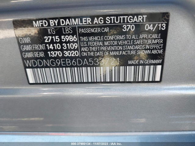 2013 MERCEDES-BENZ S 550 4MATIC VIN: WDDNG9EB6DA533721
