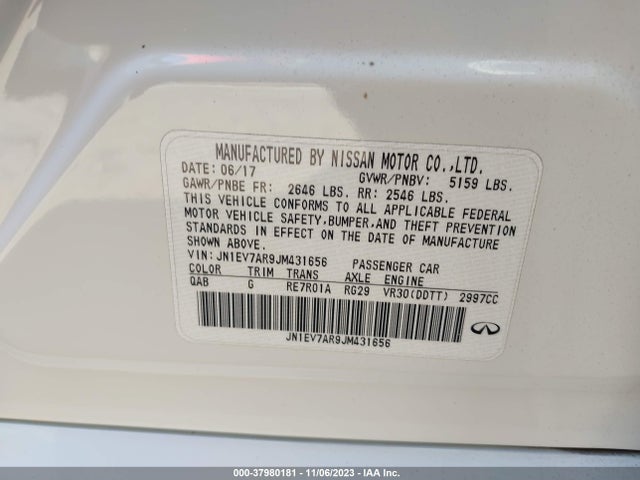 2018 INFINITI Q50 3.0T LUXE VIN: JN1EV7AR9JM431656