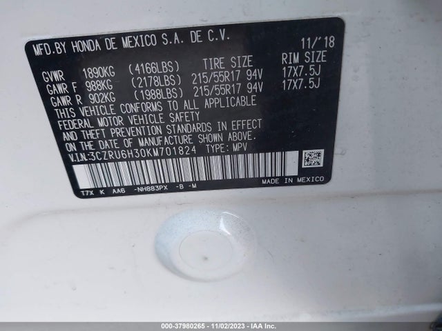 Honda HR-V LX 2019 3CZRU6H30KM701824 Image 9