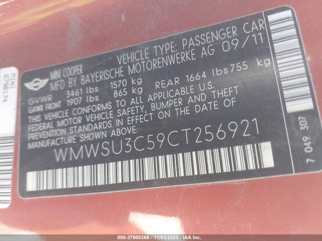 2012 MINI COOPER WMWSU3C59CT256921 Photo 8