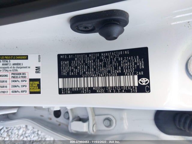 2022 TOYOTA COROLLA LE VIN: 5YFEPMAE3NP329369