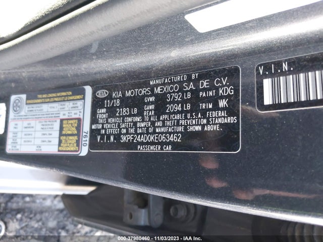 2019 KIA FORTE LXS VIN: 3KPF24AD0KE063462