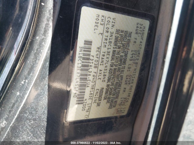 Aukcja sprzedaży 2007 Nissan Versa 1.8s, vin: 3N1BC13EX7L451840, numer aukcji: 37980522