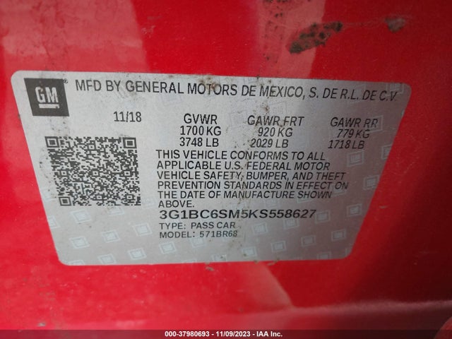 Chevrolet CRUZE LS 2019 3G1BC6SM5KS558627 Image 9