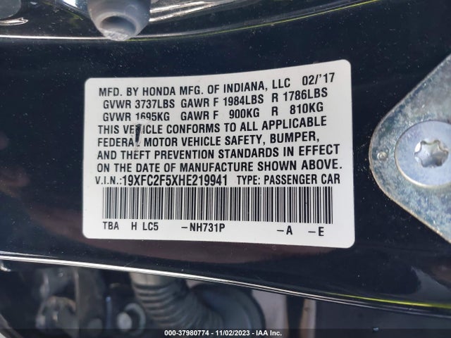 Honda Civic Lx 2017 19XFC2F5XHE219941 Image 9
