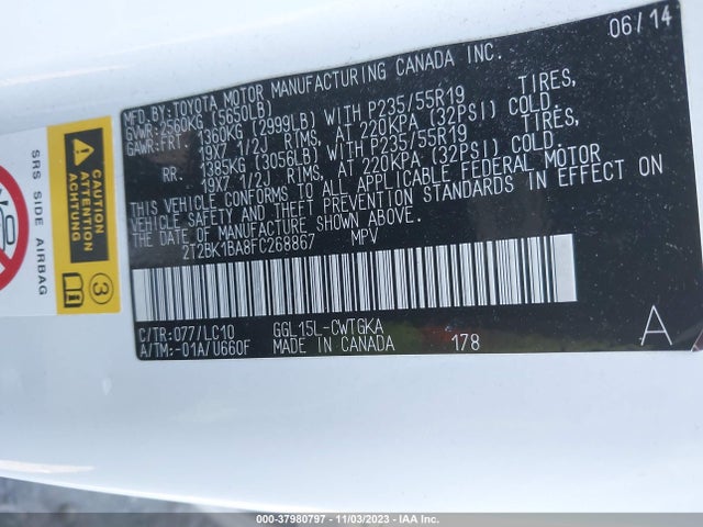 2T2BK1BA8FC268867 Lexus RX 350