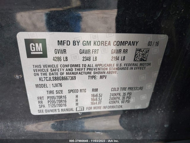 Chevrolet Trax Lt 2016 KL7CJLSB8GB667369 Image 9