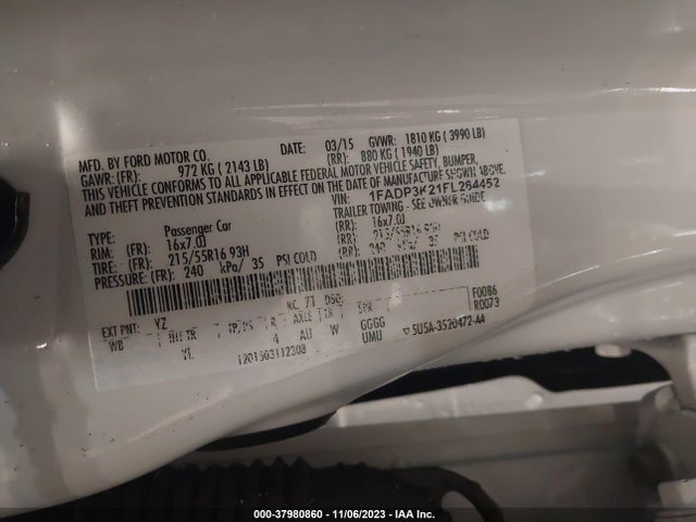 2015 FORD FOCUS SE VIN: 1FADP3K21FL264452