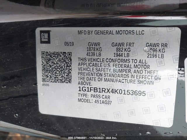 Chevrolet Camaro 1lt 2019 1G1FB1RX4K0153695 Image 9
