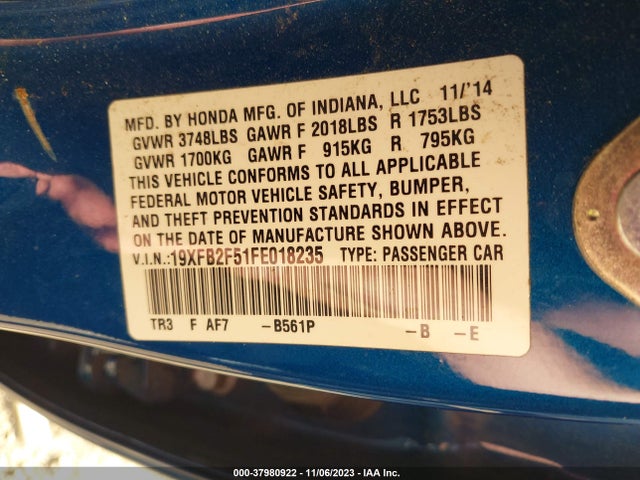 Honda Civic Lx 2015 19XFB2F51FE018235 Image 9