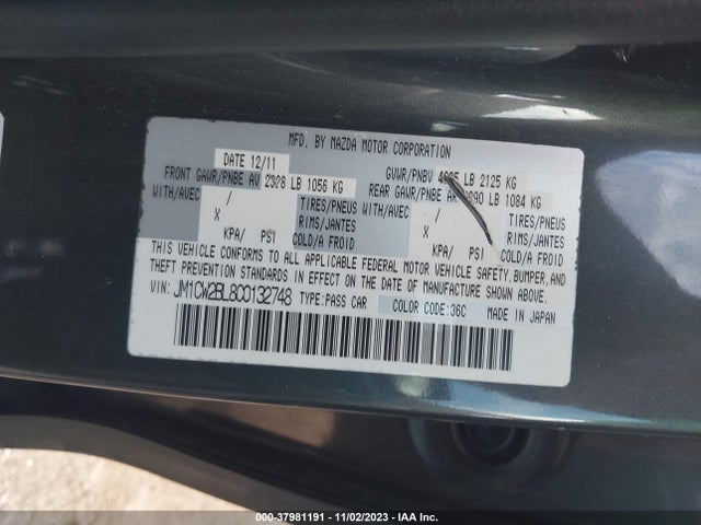 2012 MAZDA MAZDA5 SPORT VIN: JM1CW2BL8C0132748
