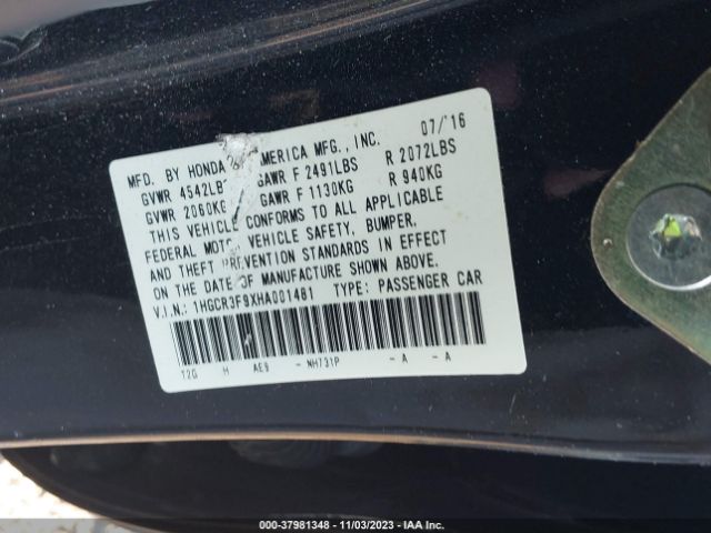 1HGCR3F9XHA001481 Honda Accord Touring V6